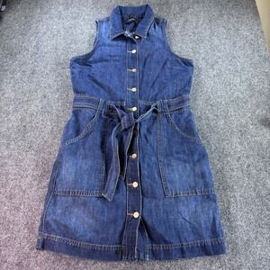 J Brand Denim Dress Womens L Blue Cotton Linen Sleeveless Button Front JB000100